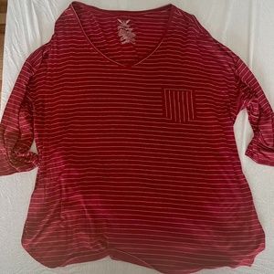 4X Faded Glory Top, Dark Red with Silver Stripes